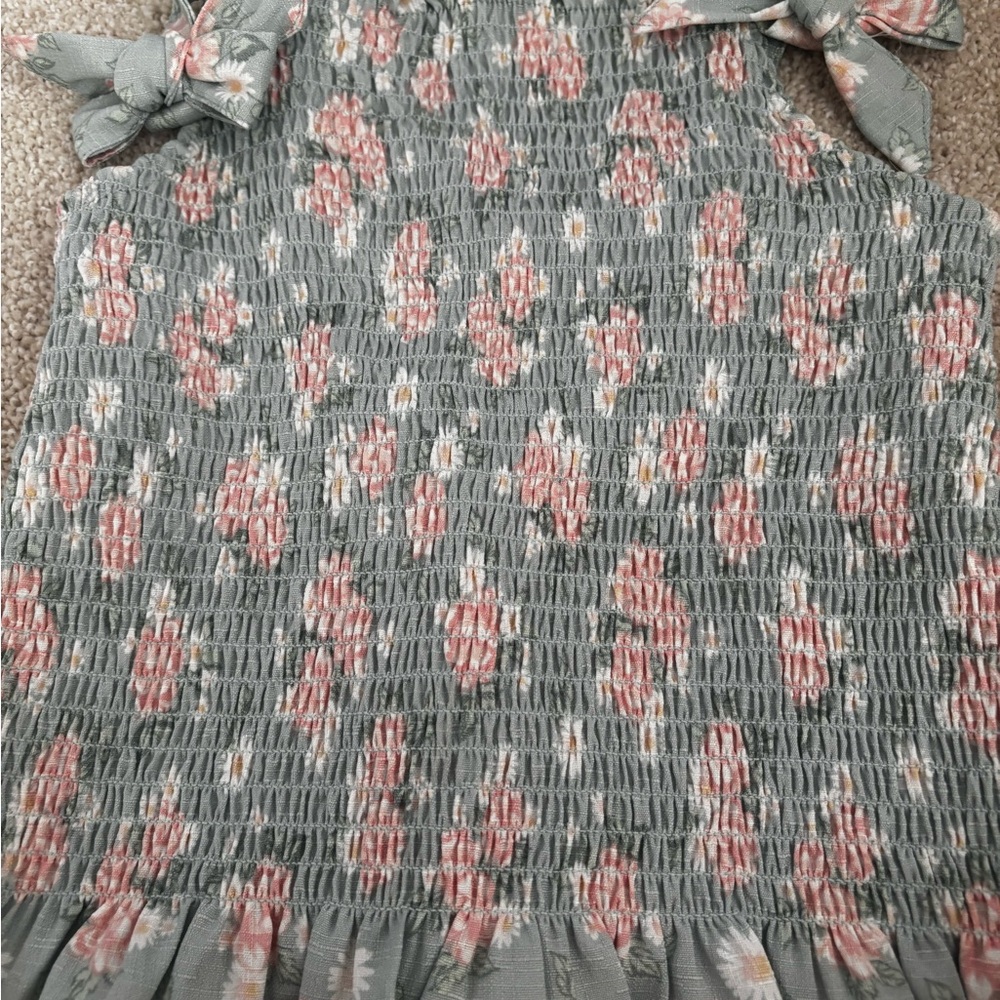 Floral Smocked Kids Dress - Green and Pink